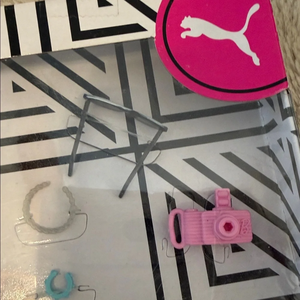 NIB 2019 Barbie Puma outfit complete set of 7 shorts camera glasses jewelry hat